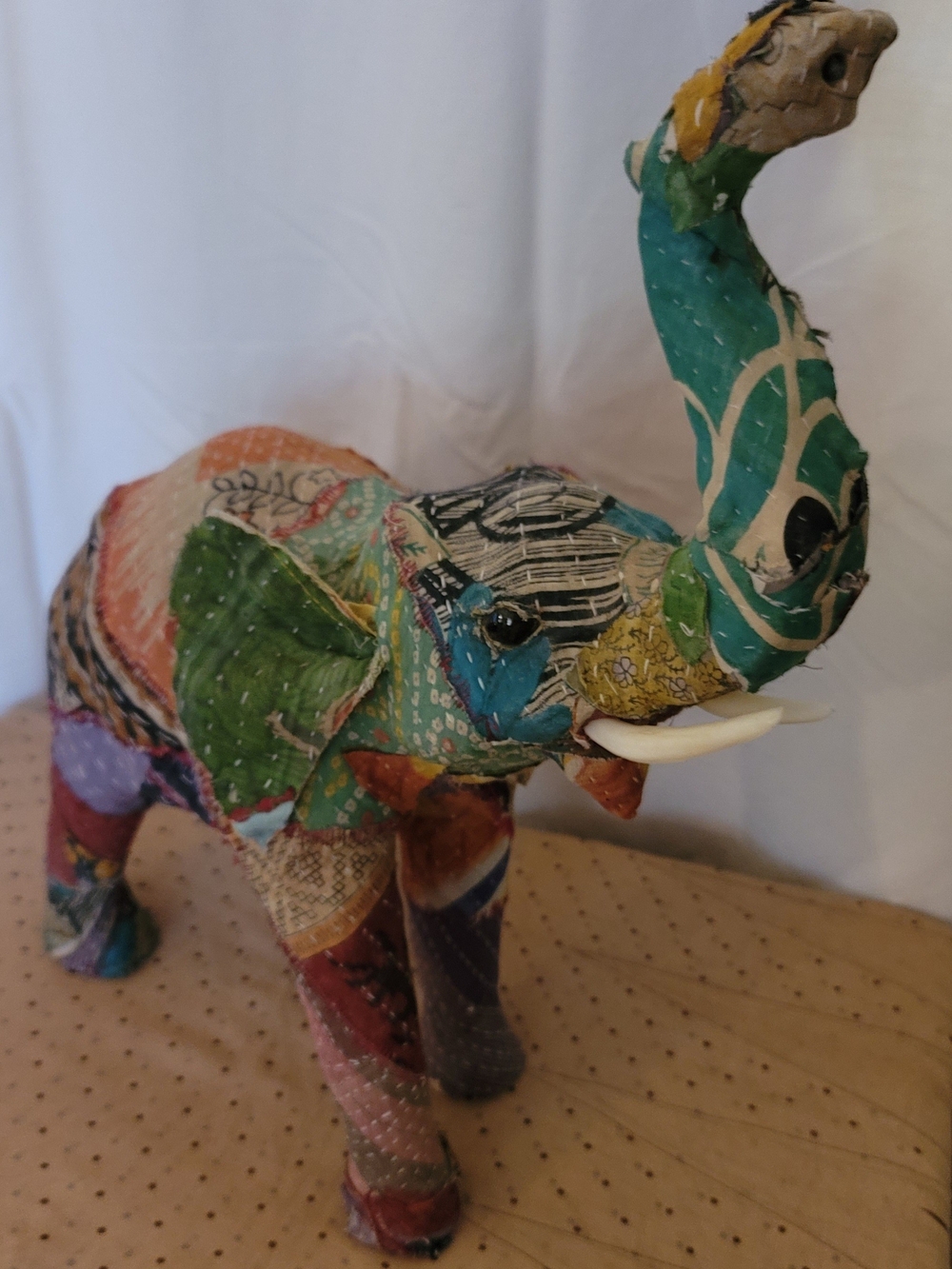 Handcrafted Multicolor Patchwork Elephant Sculpture - Home Art Accent